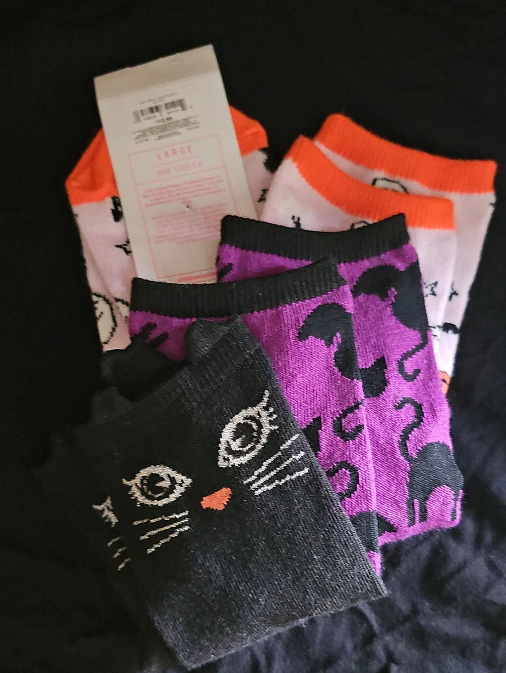 Girl's Socks The Children's Place Crew 3 Pack Size Large Shoe Size 3-6 New Black